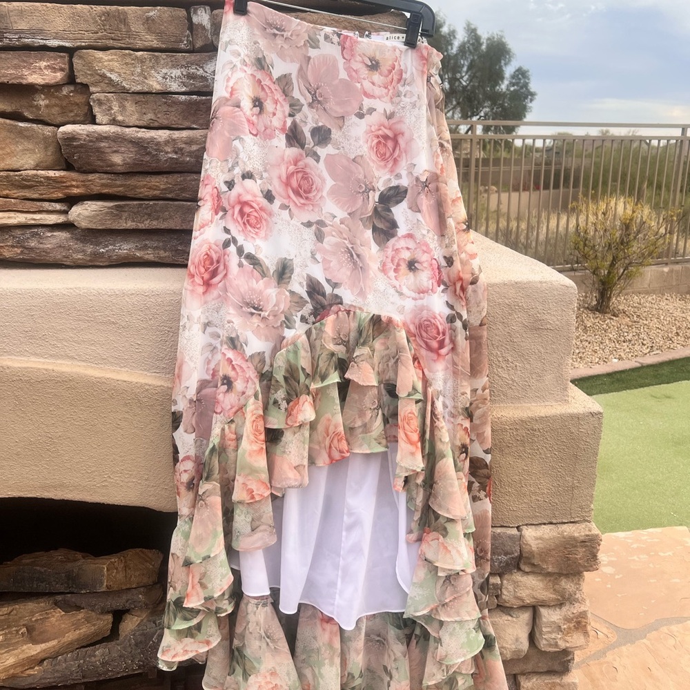 Floral Ruffle Maxi Skirt